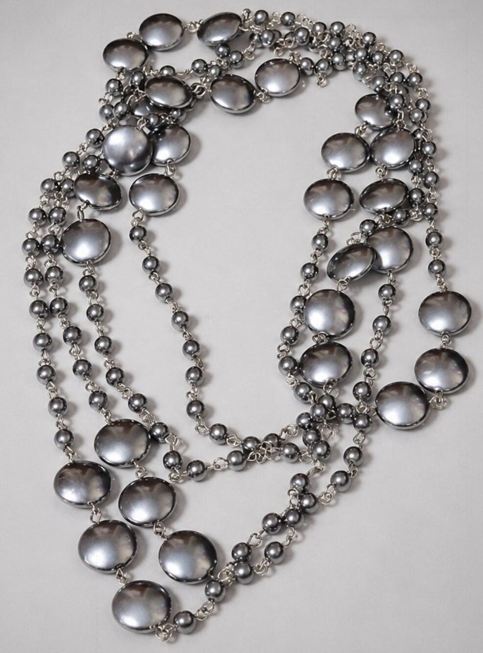 Vintage Gunmetal Gray Station Necklace, 70" Long Versatile Blue blu-002--50